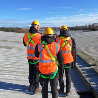 Roofers standing on industrial roof