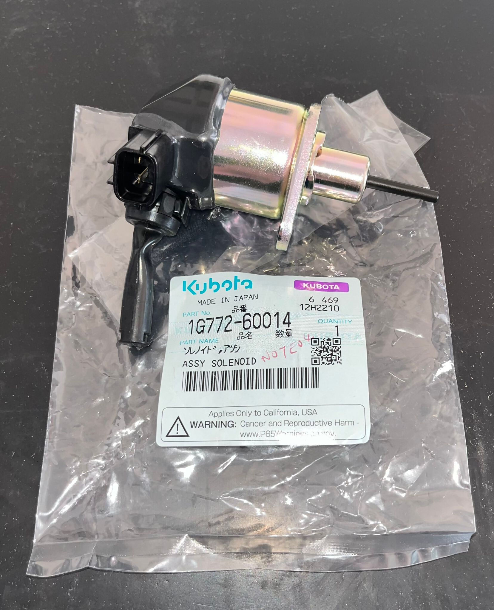Kubota Stop Solenoid Part Number 1G772-60014