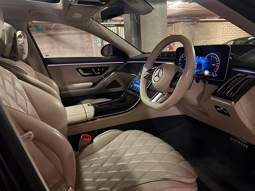 Cream leather interior of luxury car