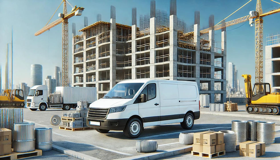 vans outside of construction site