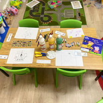 table set up for art and craft activities