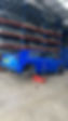 blue car with wheels off
