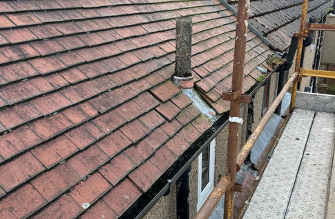 close up of tile roof before