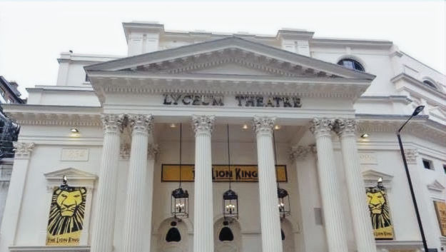 Lyceum Theatre London with The Lion King signs outside