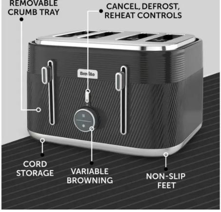 Thumbnail: Breville Obliq VTT973 4-Slice Toaster - Black & Silver