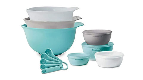 KitchenAid Baking Measure Mixing Bowl with Lid Spoons Set 12 Pieces - Blue | Kitchen Mate
