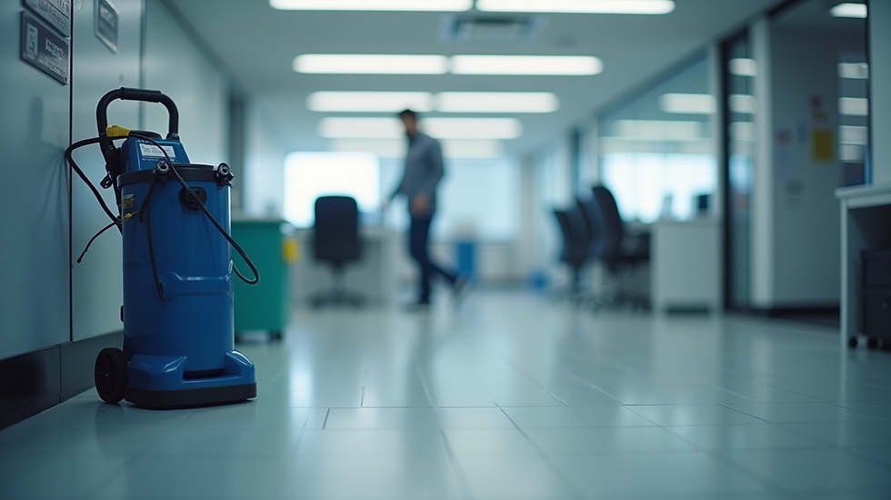 Close-up view of advanced cleaning equipment being used in a commercial office space