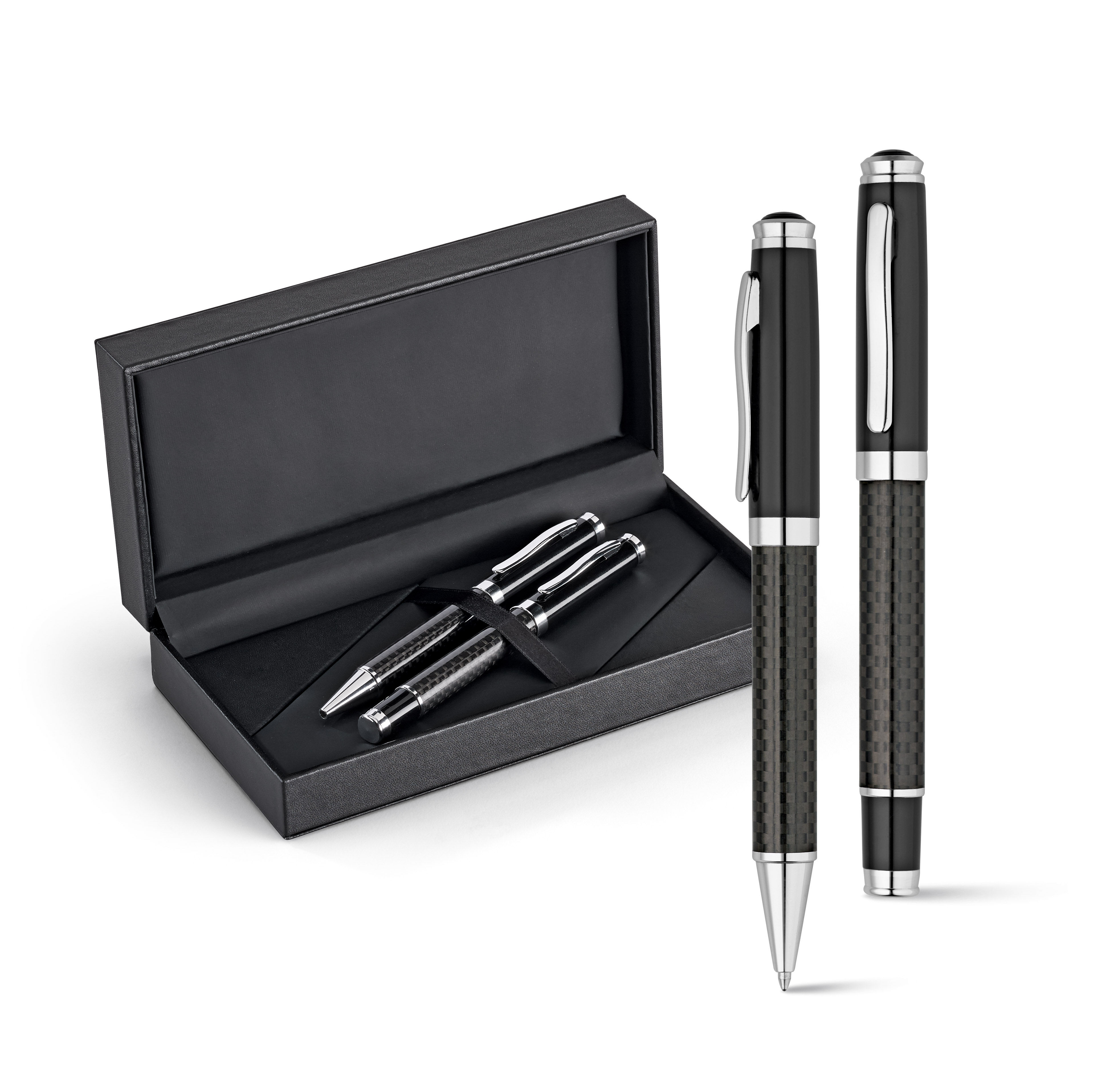 Set stylo roller et stylo à bille en métal et fibre de carbone