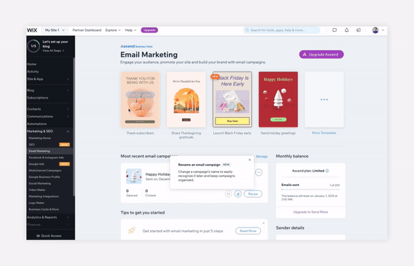 Wix email marketing tool