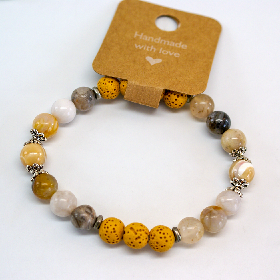 J 8 Bamboo Agate Mother-of-Pearl Yellow Lava Elastic Bracelet