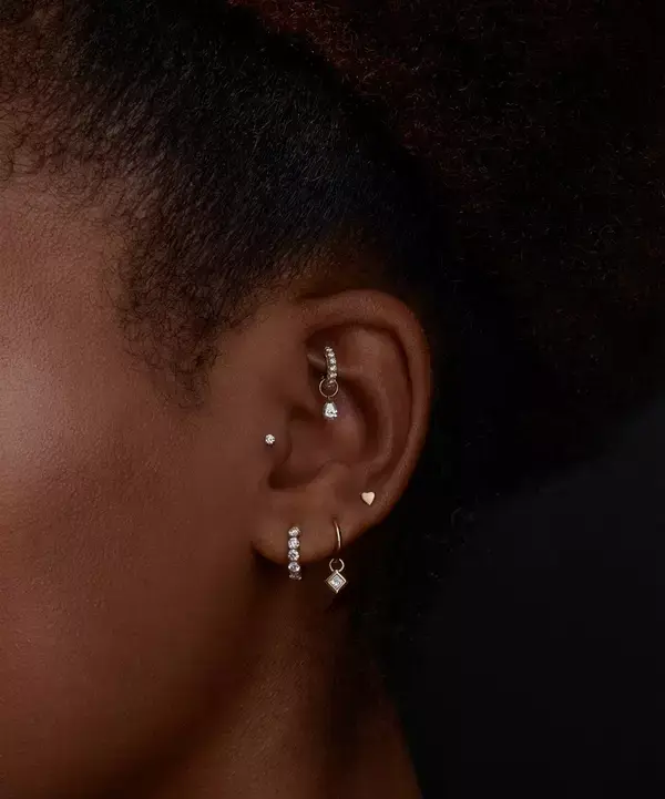 Thumbnail: Round Diamond Set in Kite Bezel "Detachable" Earring Charm - innaya jewelry by himani shah - hong kong jewelry shop