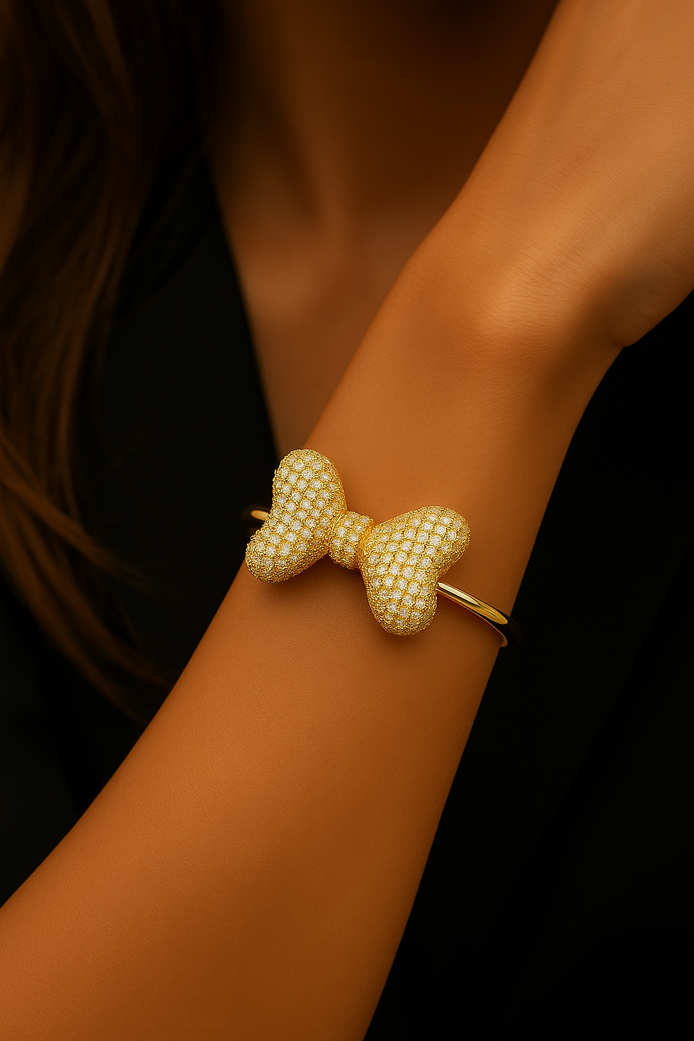 Golden Bow Pavé Diamond Studded Bangle in 18k Yellow Gold - Innaya Jewelry by Himani Shah - Hong Kong