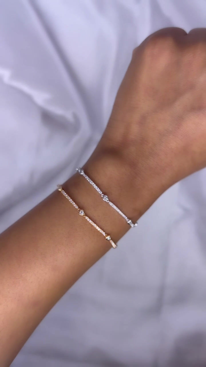 Thumbnail: Aria Bezel-Set Diamond Curved Link Hard Bracelet in 18K Gold - Innaya Jewelry by Himani Shah