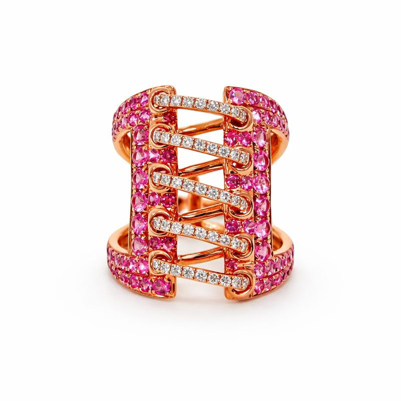 Interlace Woven Pink & White Diamond Statement Ring in 18K Rose Gold - Innaya Jewelry by Himani Shah