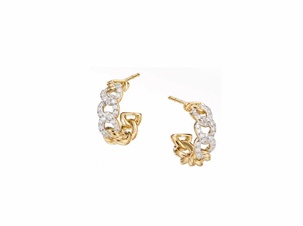 Diamond Encrusted Cuban Chain Link Half-Hoop Earring in 18k Gold - Innaya Jewelry Store in Hong Kong