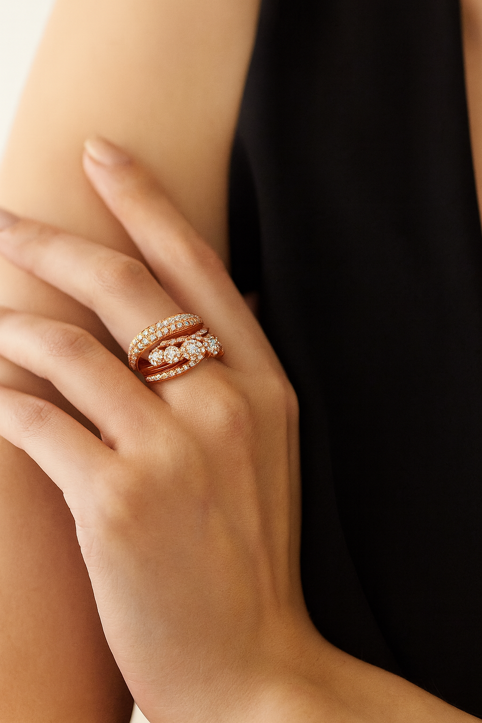 Golden Cascade Wave Diamond and Gold Cocktail Ring - Innaya Jewelry by Himani Shah - Jewellery Store in HK