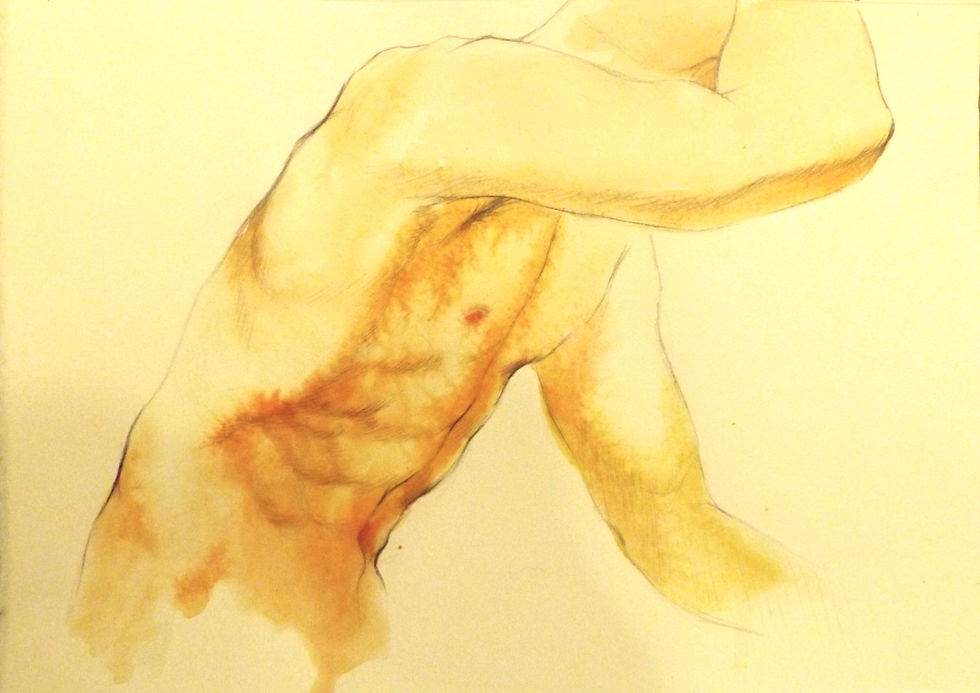 Male in Orange, watercolor on paper, 11_ by 14_ 2017