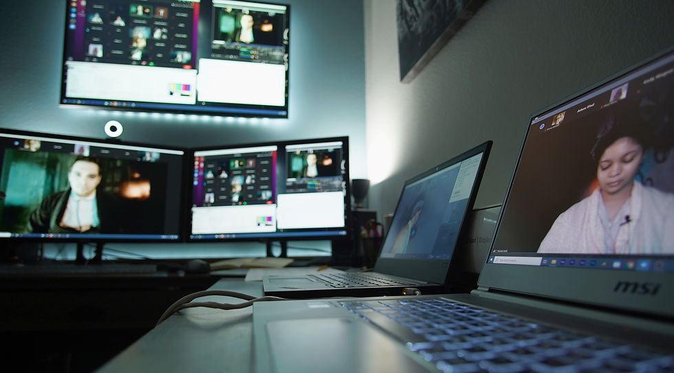 unt theatre - editing workstation screens and laptops