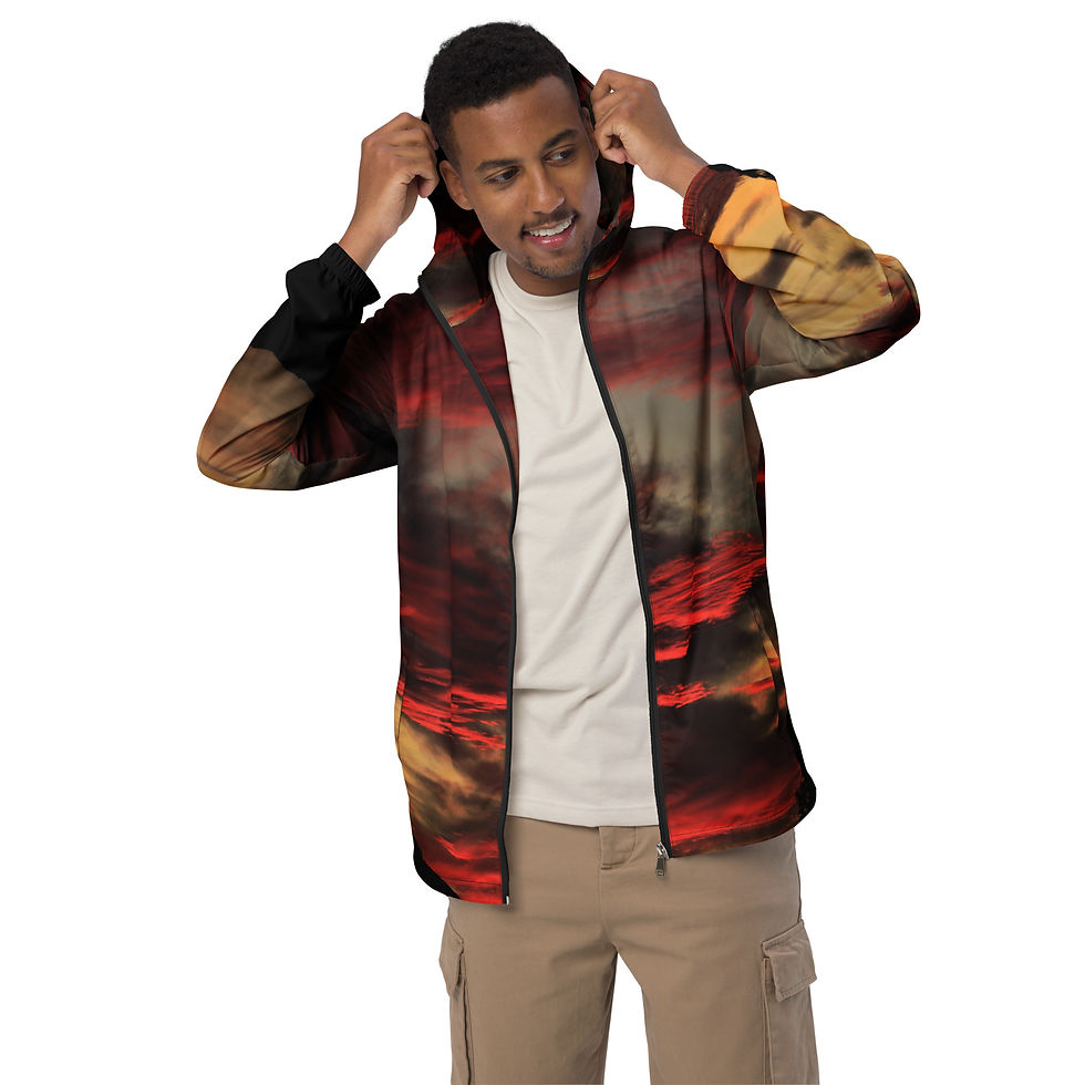 Thumbnail: Fire In The Sky 003 Crimson Brush Strokes - All-Over Print Men’s Windbreaker
