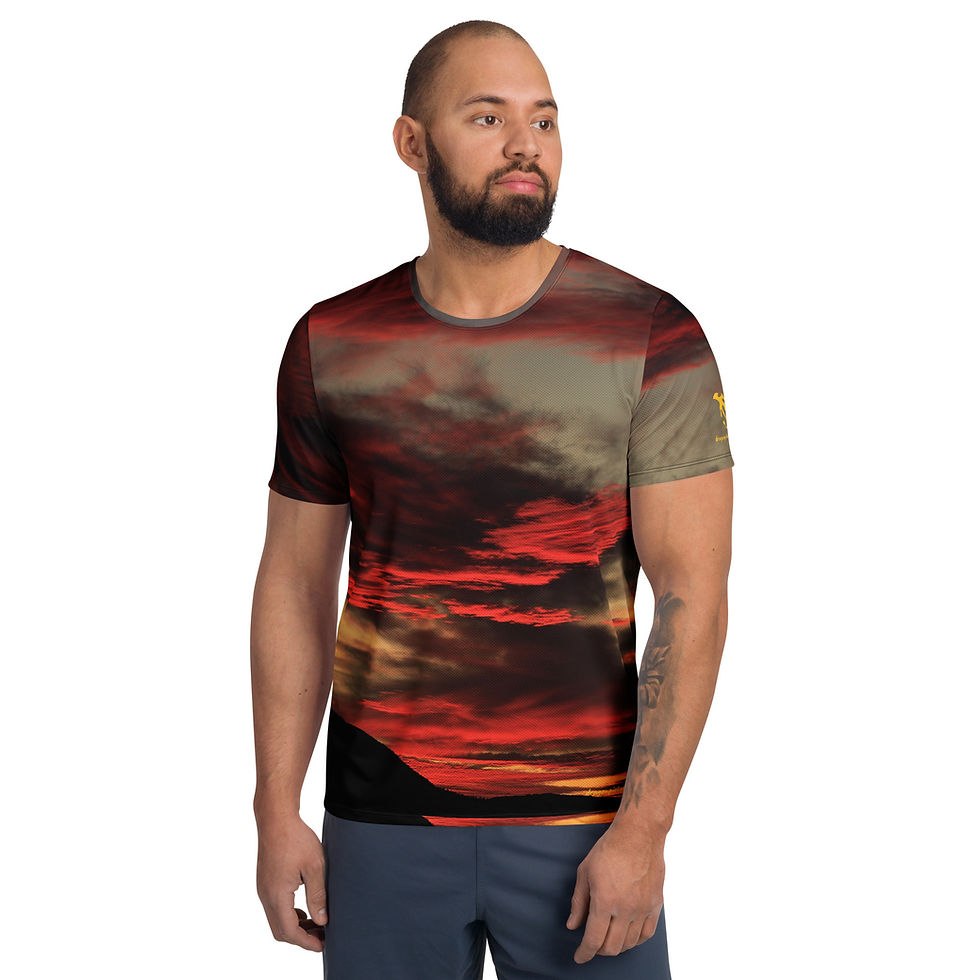 Thumbnail: Fire In The Sky 003 Crimson Brush Strokes- All-Over Print Men's Athletic T-shirt