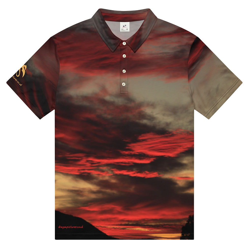 Thumbnail: Fire In The Sky 003 - Crimson Brush Strokes - All-Over Print Men’s Slim Fit Polo