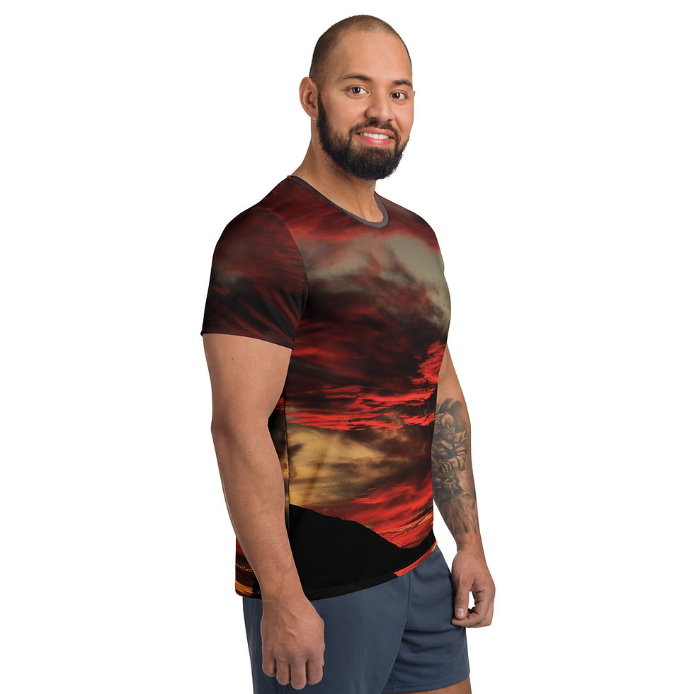 Thumbnail: Fire In The Sky 003 Crimson Brush Strokes- All-Over Print Men's Athletic T-shirt