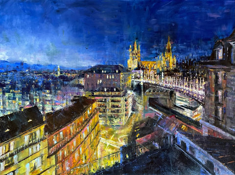 Lausanne by night le soir cathedral flon