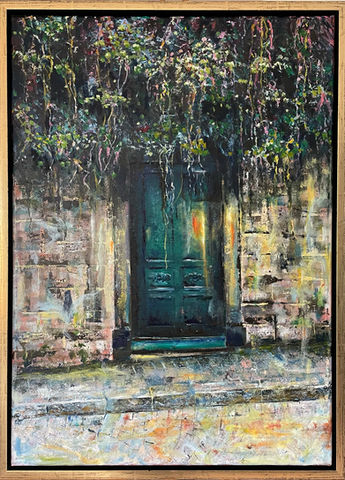 Turquoise door, semi abstract, impressionism