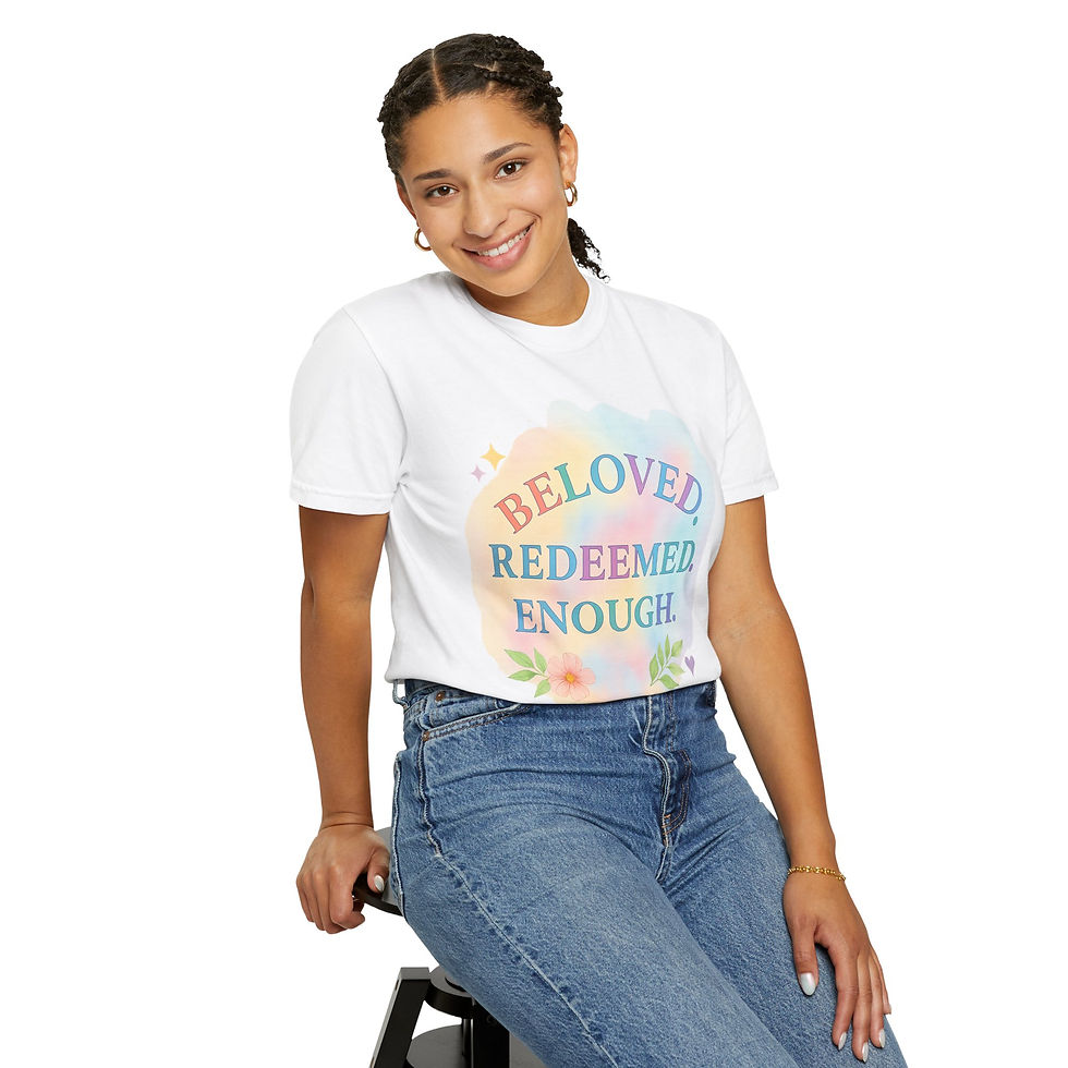 Thumbnail: Beloved Redeemed Enough Unisex Garment-Dyed T-Shirt Design