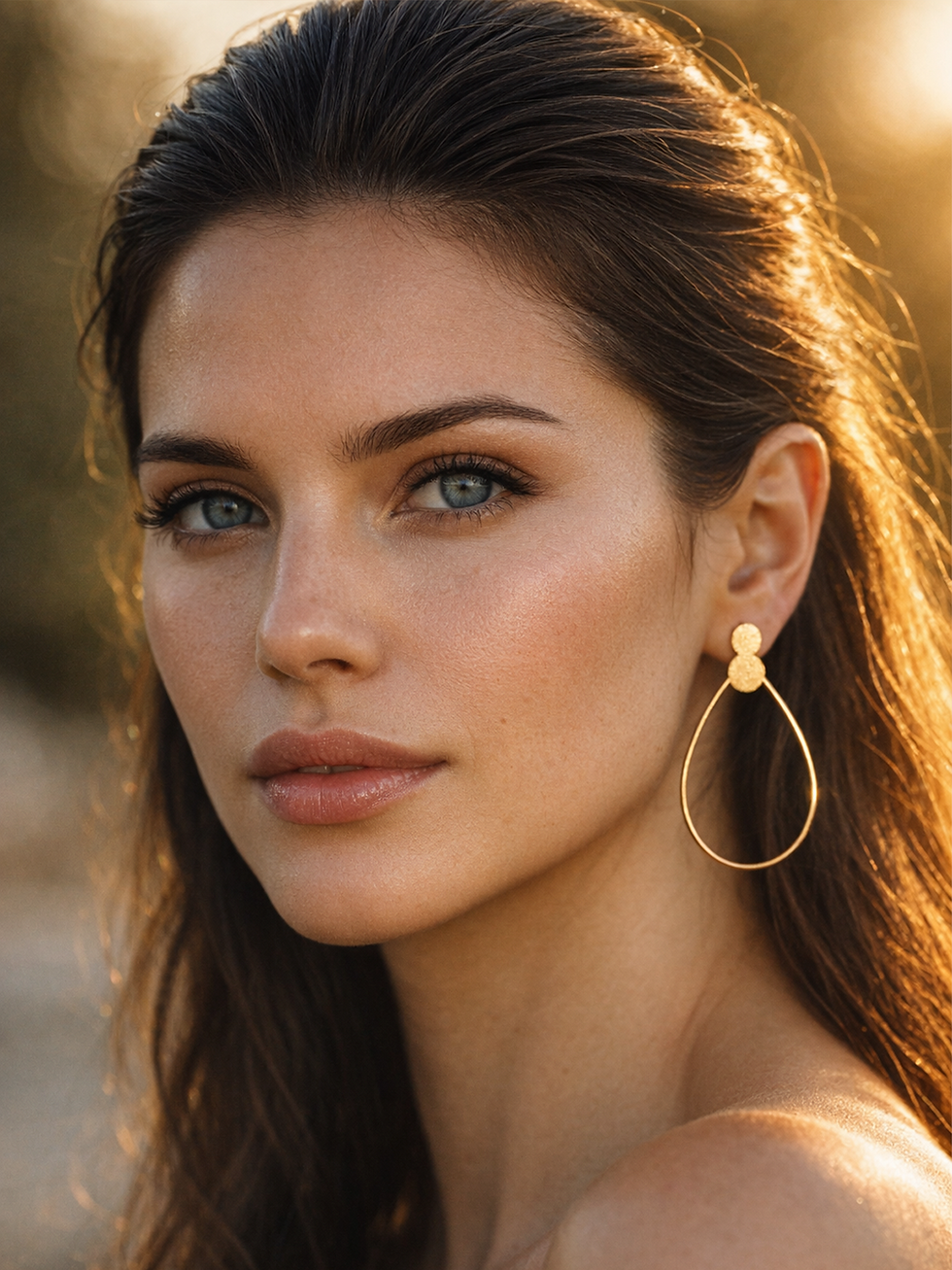 Thumbnail: Damla Formlu İnce Halka Tasarım Kadın Küpe - Pik Jewellery