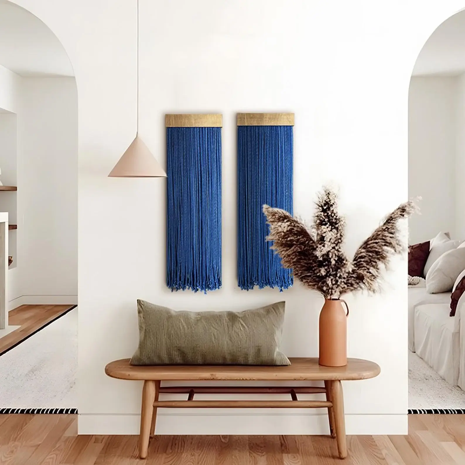 Mavi Duvar Asması: Mid Century Modern Fiber Sanat (İkili Set) - DB Sycamore