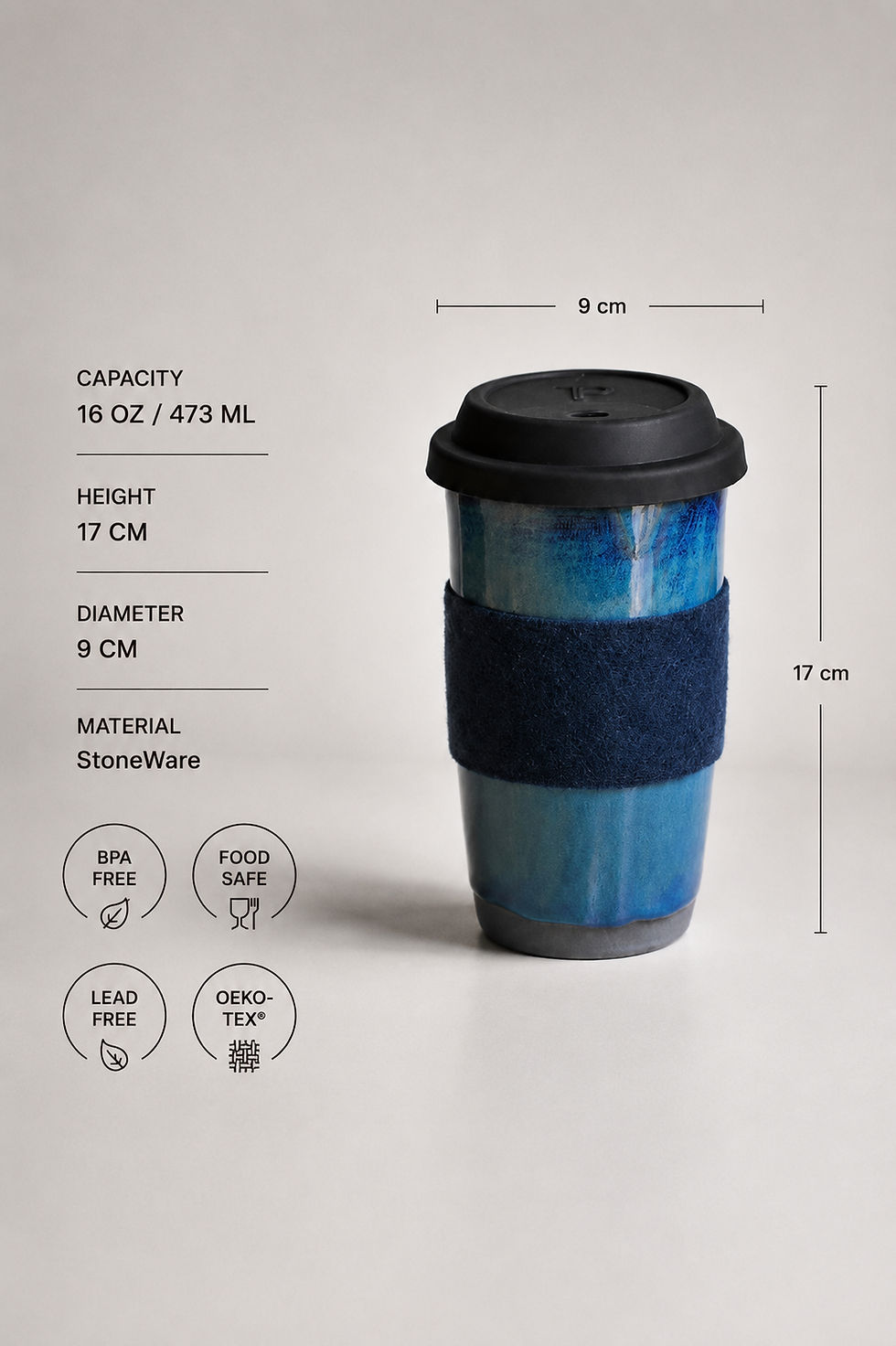Marea Stoneware Travel Mug Kupa - Terra Pores
