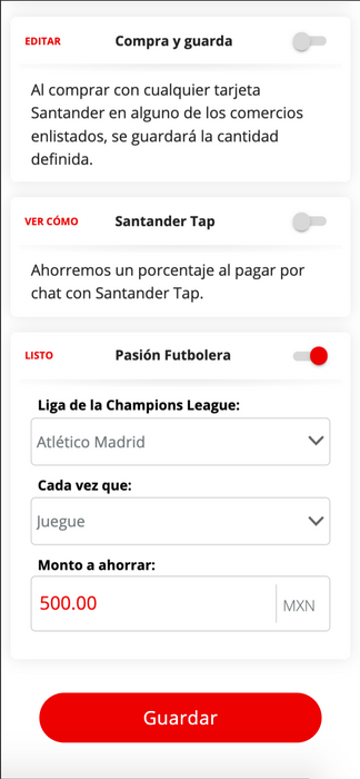 Clientes de Santander México podrán ahorrar automáticamente con su equipo favorito de la UEFA