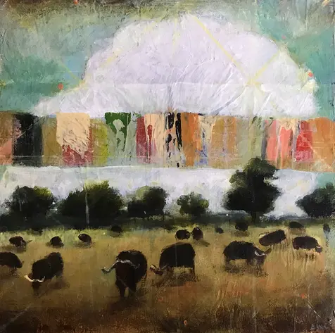 A heard of water buffalo spotted on safari and painted with Acrylic on Canvas Erin Crysdale