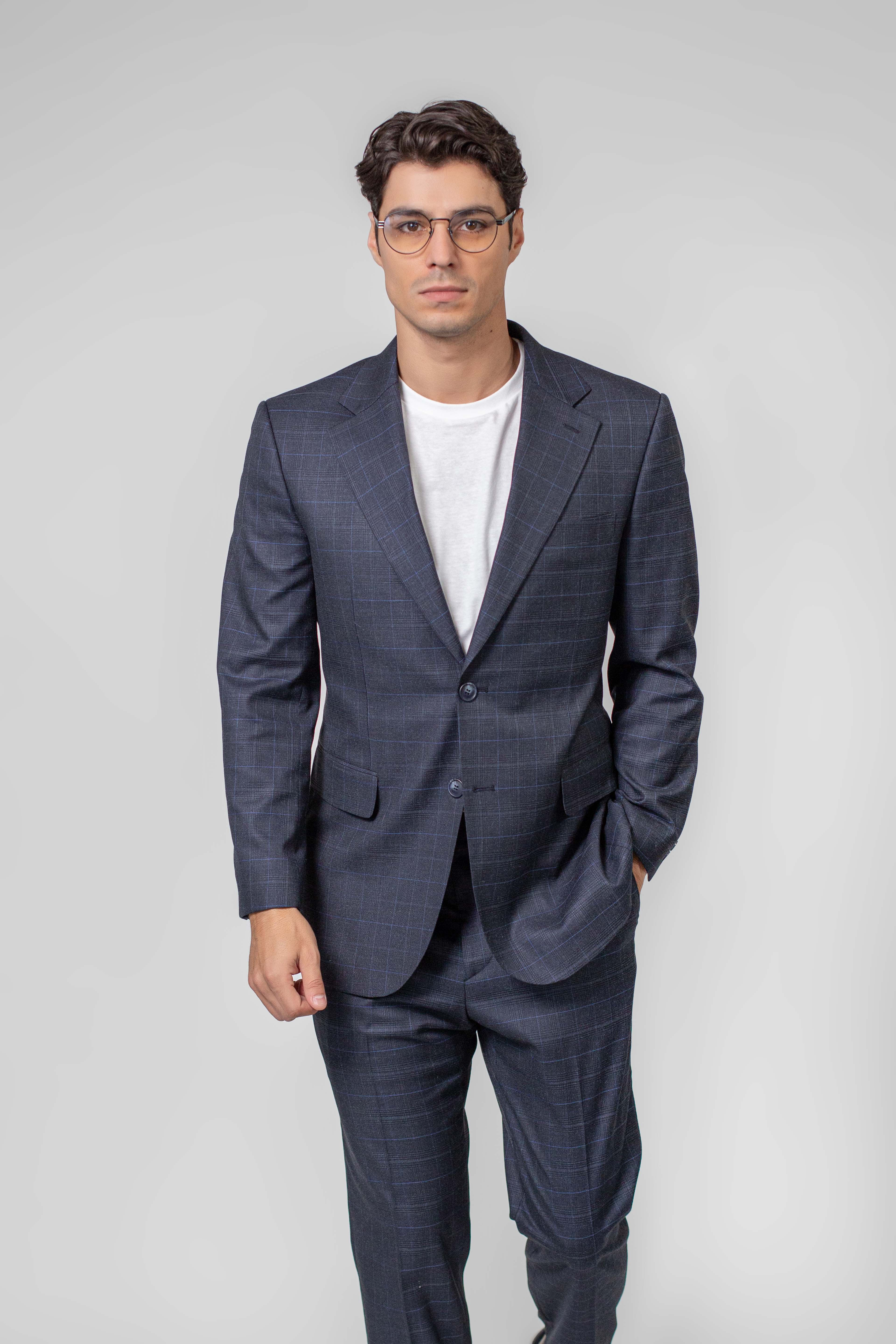Executive Suit Navy Windowpane Check