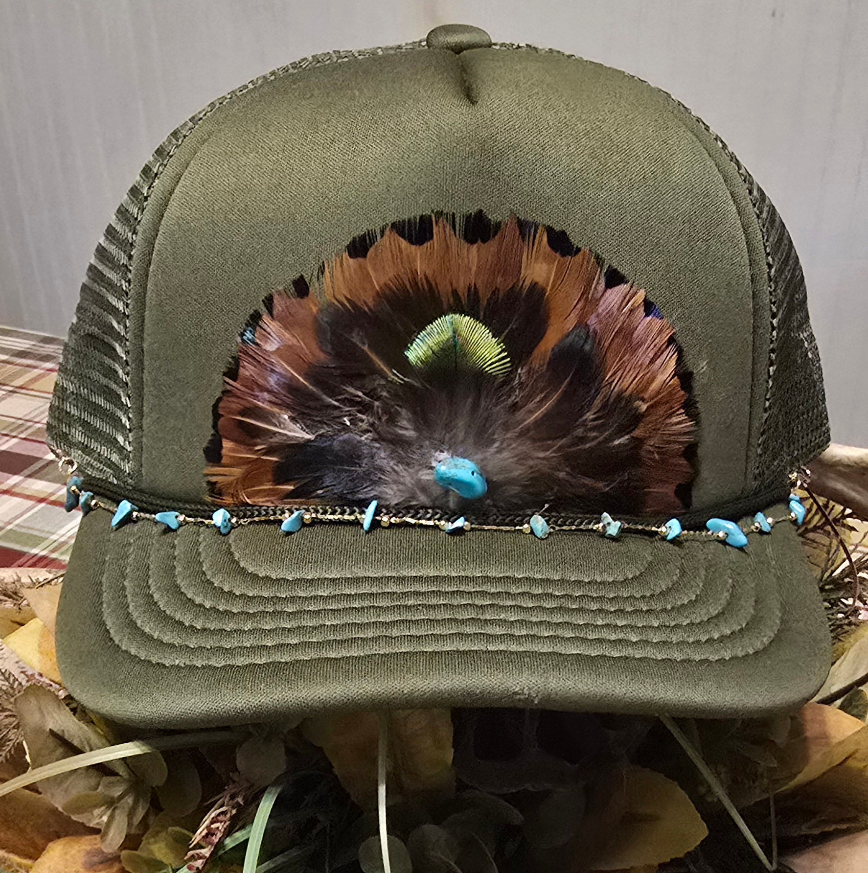 Ol. Green & Turquoise Feather