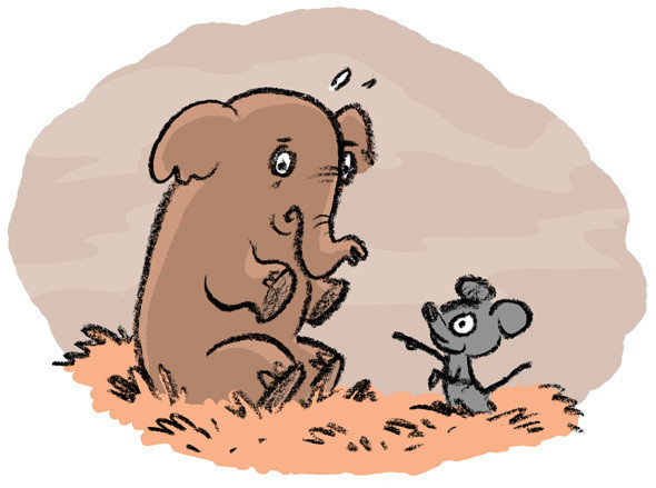 Elephant and Mouse. Crayon and Digital color by Corey Barba