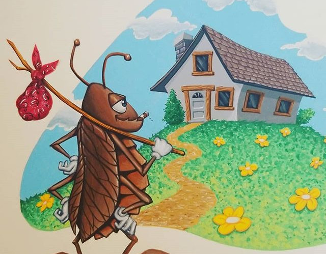 An encroaching roach by Corey Barba. Gouache on bristol board.