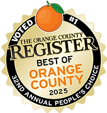 The OC Register Badge for Best of Orange County 2025 Voted #1 32nd annual people's choice.