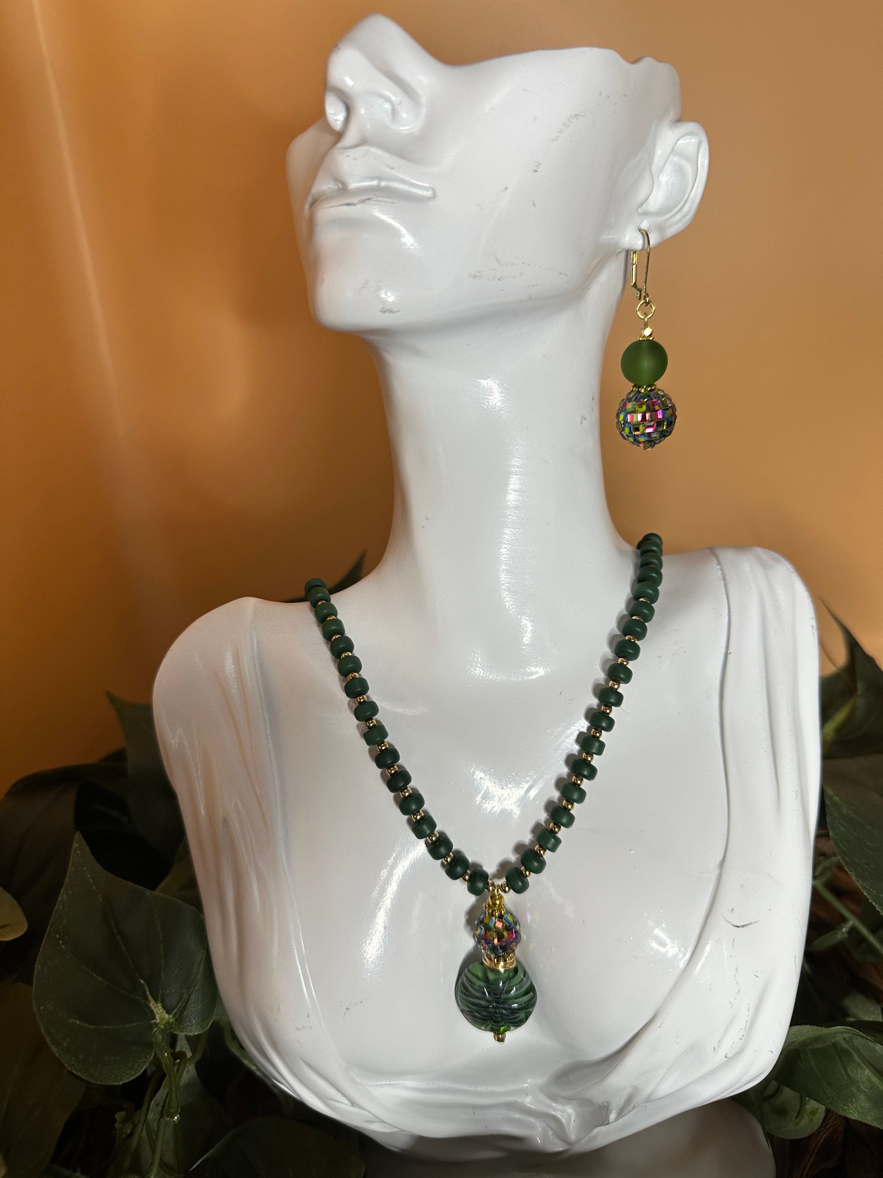 Green Ceramic Disco Ball Necklace