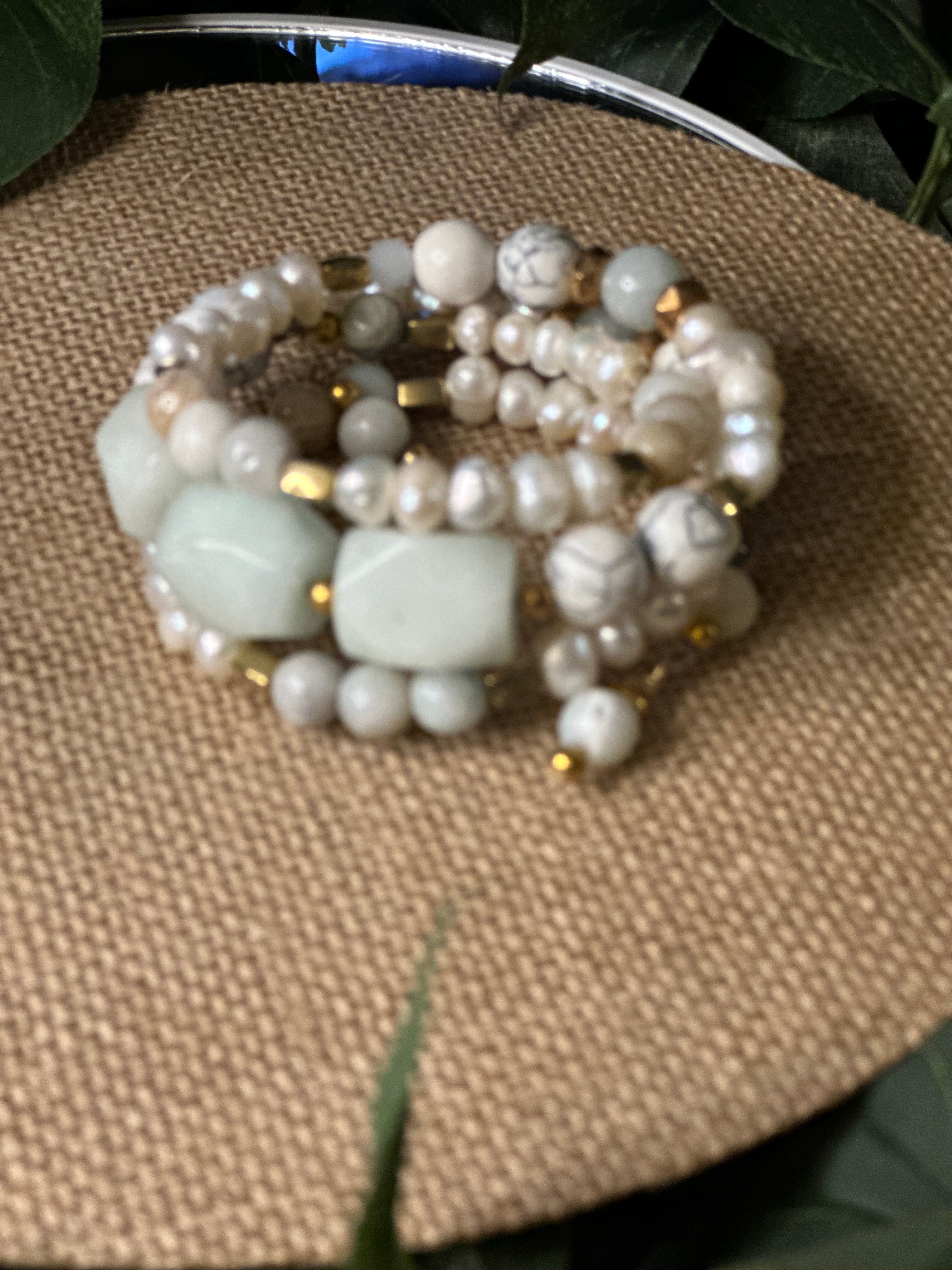 Lime Green/Pearl Memory Wire Bracelet