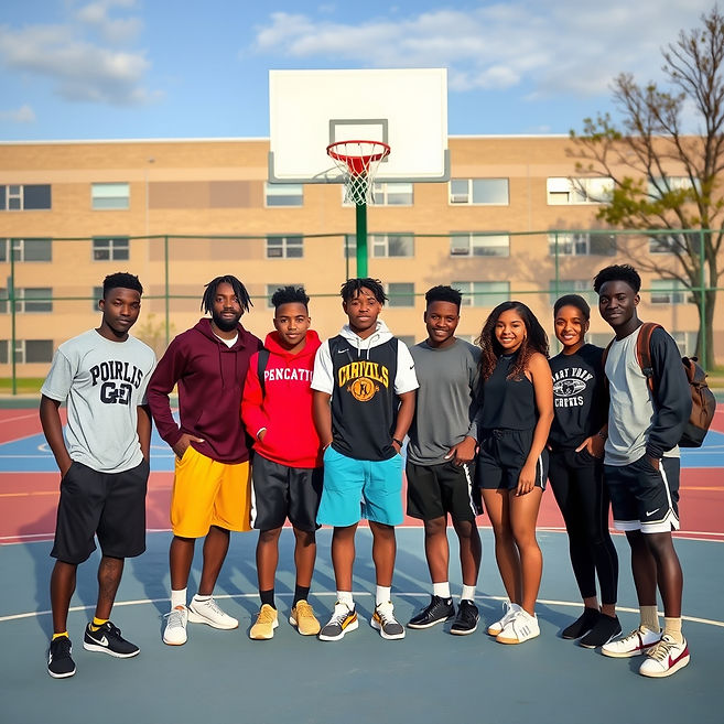 black high school students hanging out on the basketball court.jpg