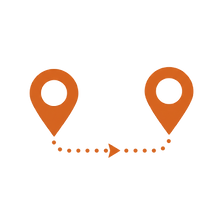 color orange two location pins connected by a curved_dotted route, maybe with a tiny arrow