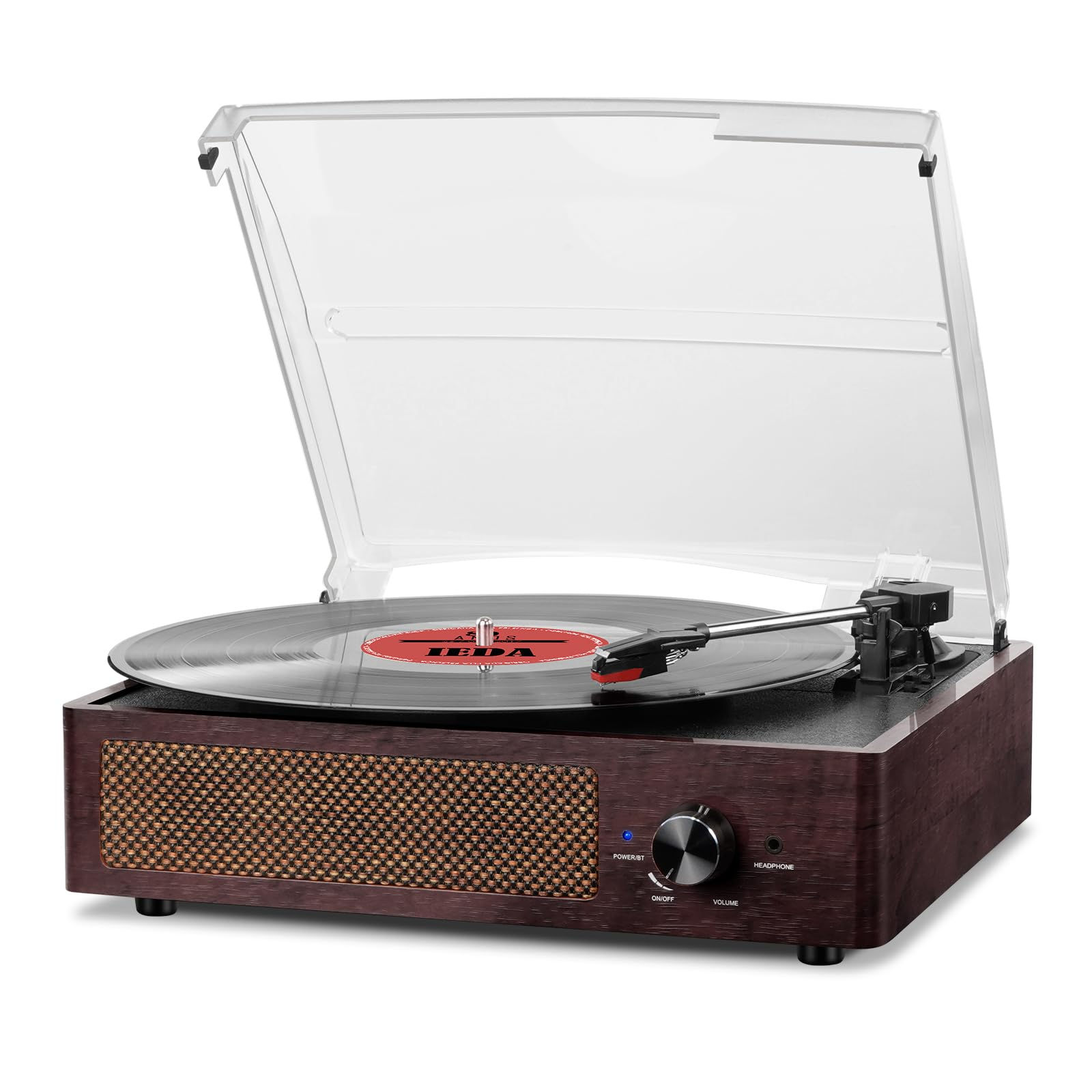 Wooden Bluetooth Turntable 3-Speeds with Speakers