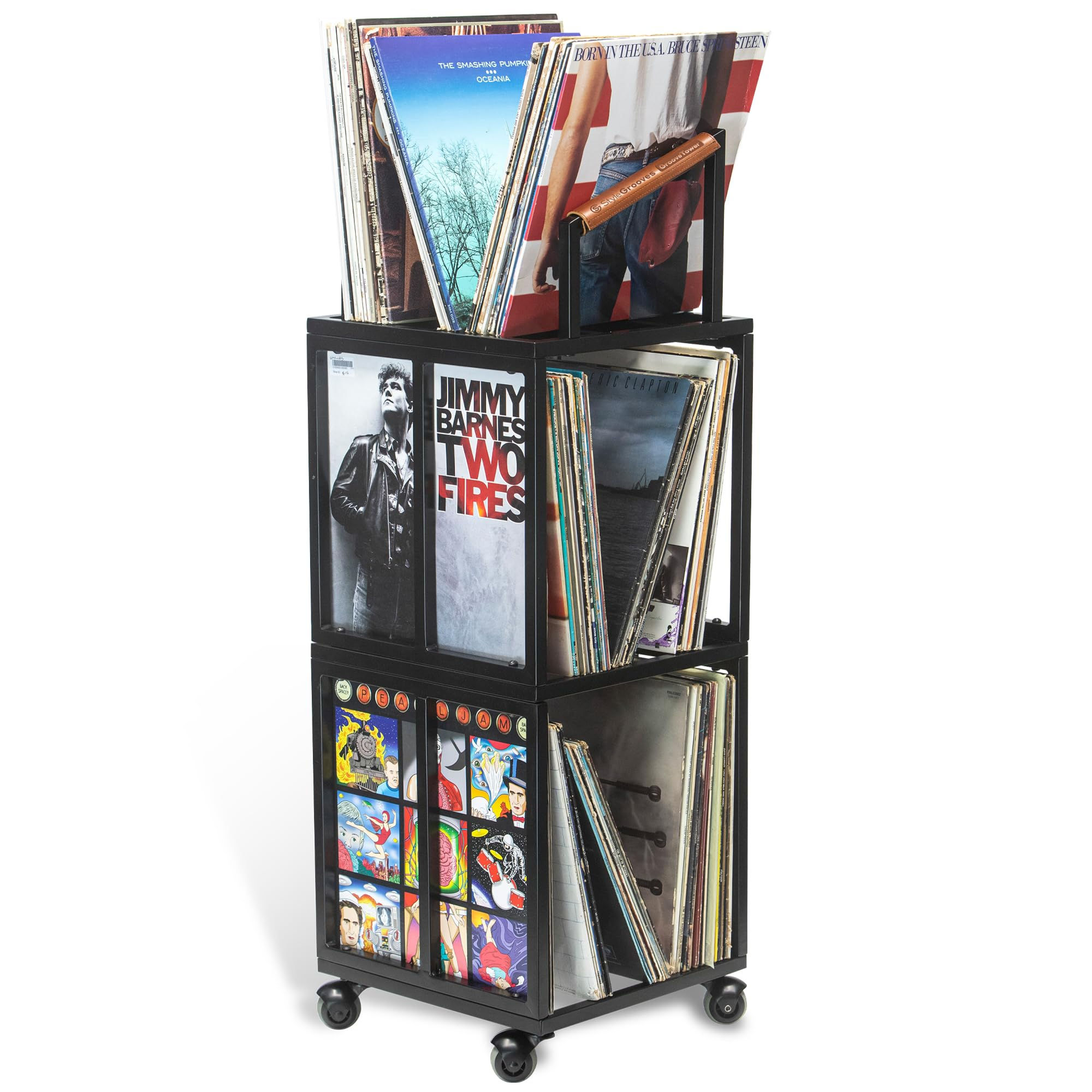 Vinyl Groove Storage Rack - 175+ Record Stand with Wheels