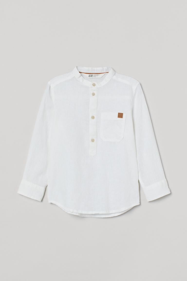 Linen-blend grandad shirt