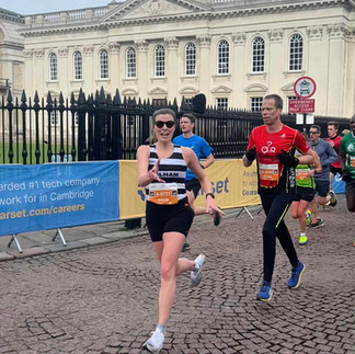 A photo of Katie running the Cambridge Half Marathon