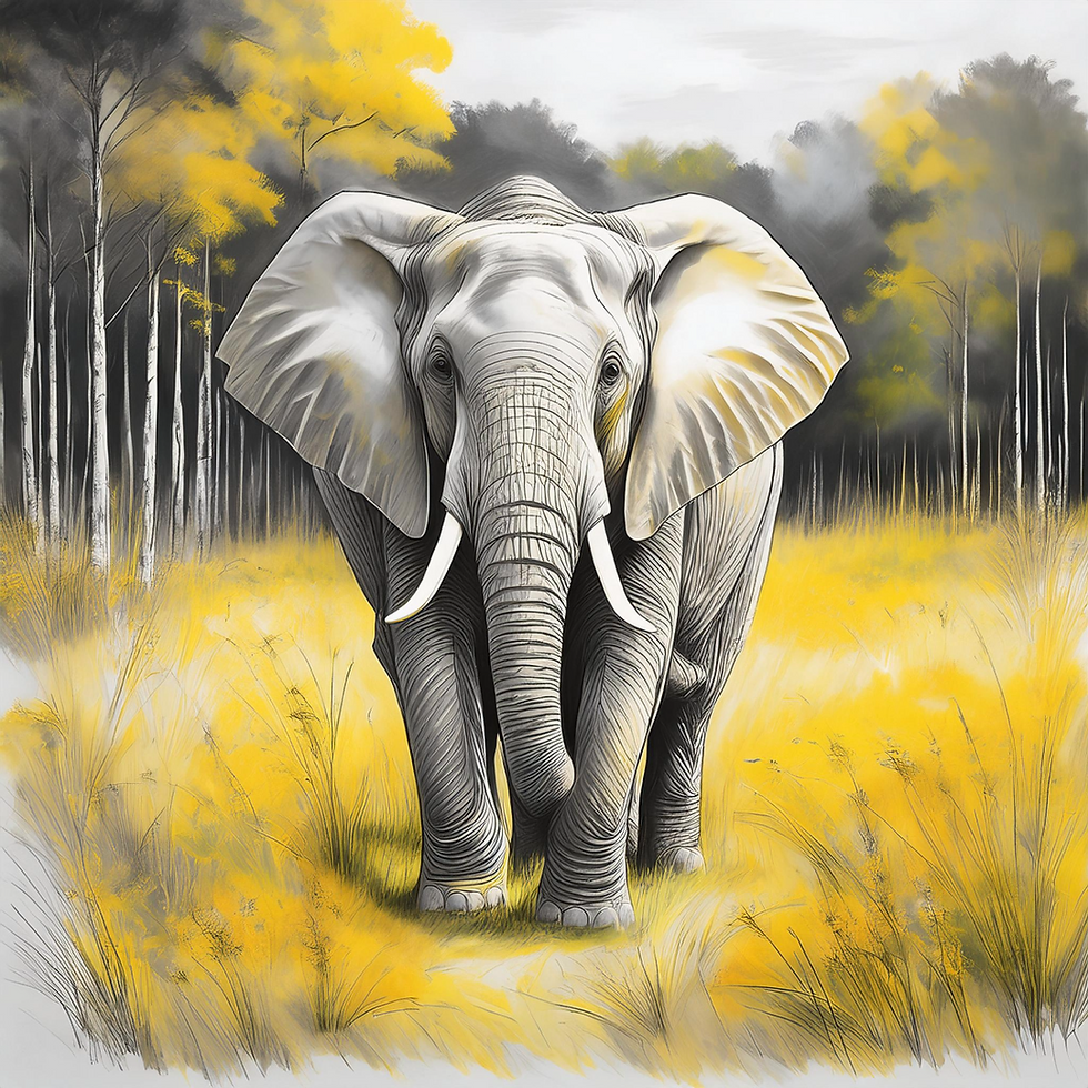 An elephant in a forest meadow