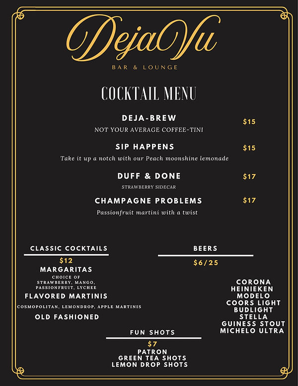 Cocktail and beer menu