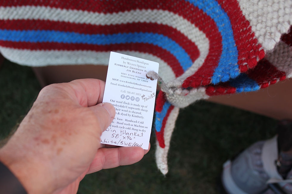 Thumbnail: WOOL TWIN BLANKET 58"x96" Cream with hand dyed blue and red stripes